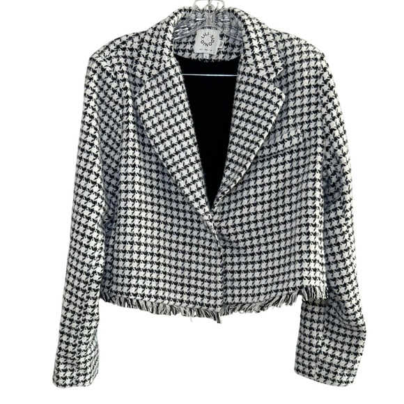 Lili Sidonio Houndstooth Blazer Fringe Trim Women's Jacket preppy care academia - Picture 1 of 7